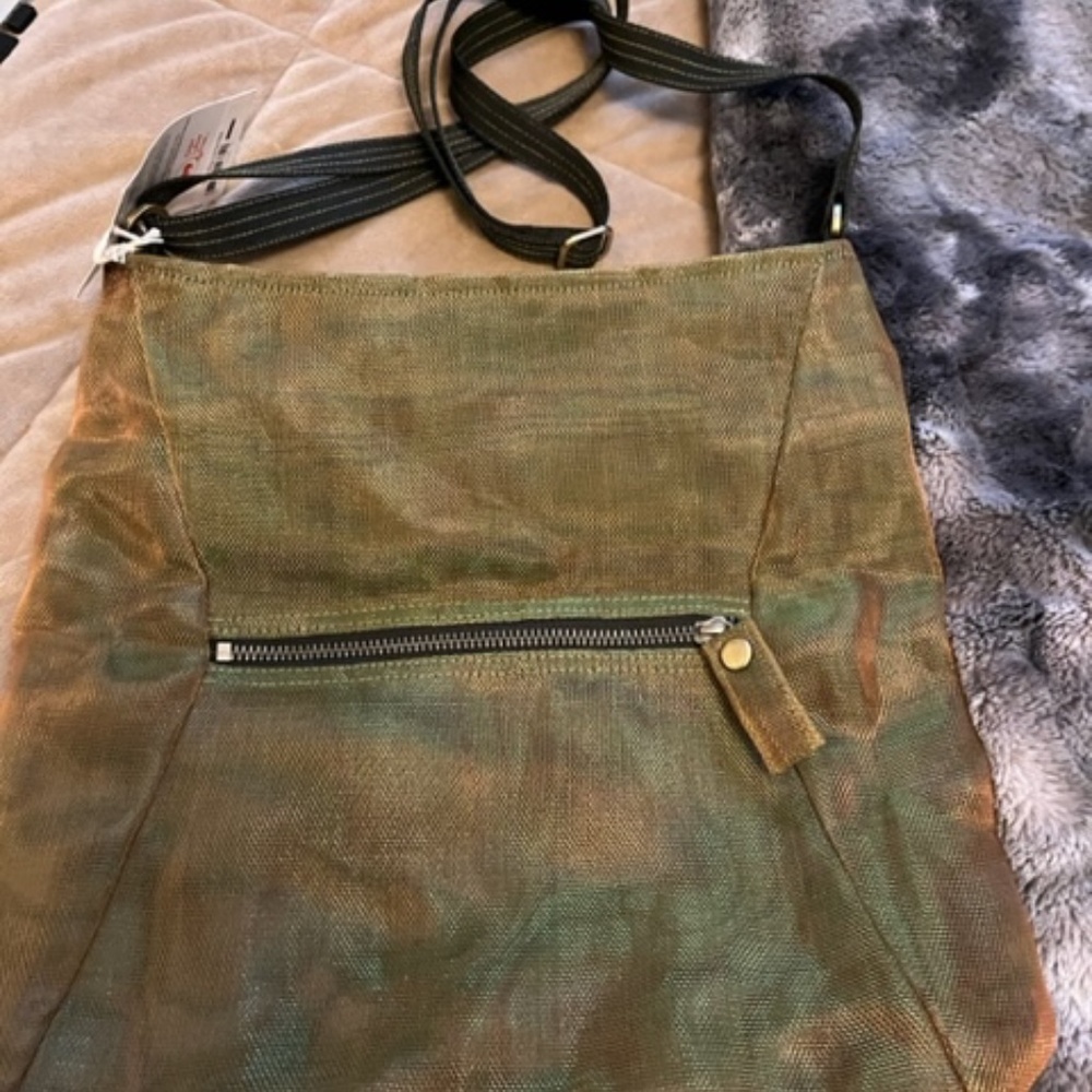 Smateria Handbag, cross shoulder NWT Deep Khaki Green Mesh